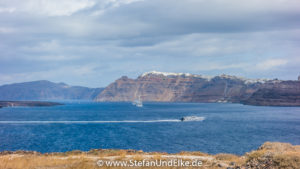 Blick über die Caldera von Santorini am Abend, Insel Santorini, Griechenland