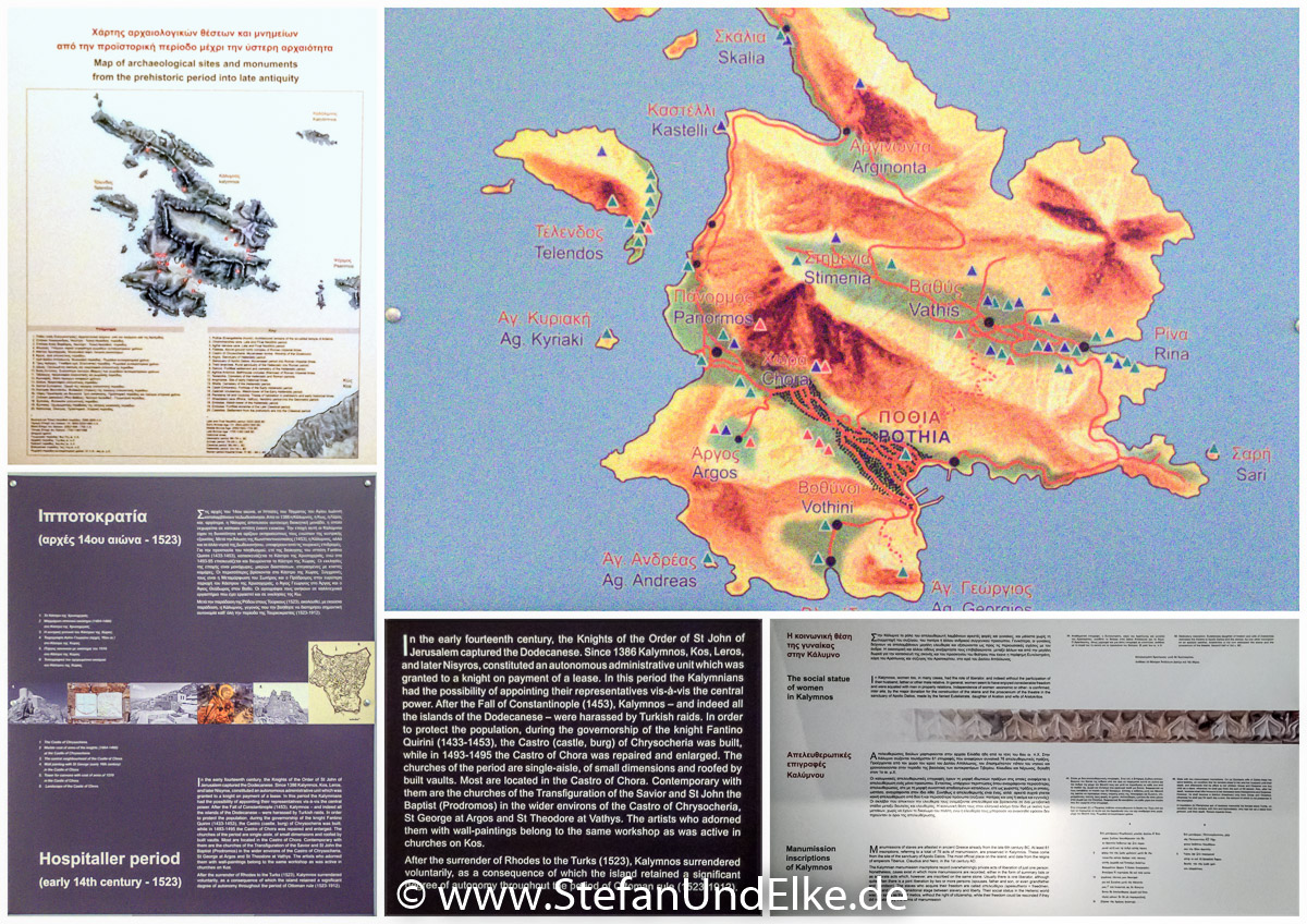 Infotafeln über die Geschichte der Insel Kalymnos