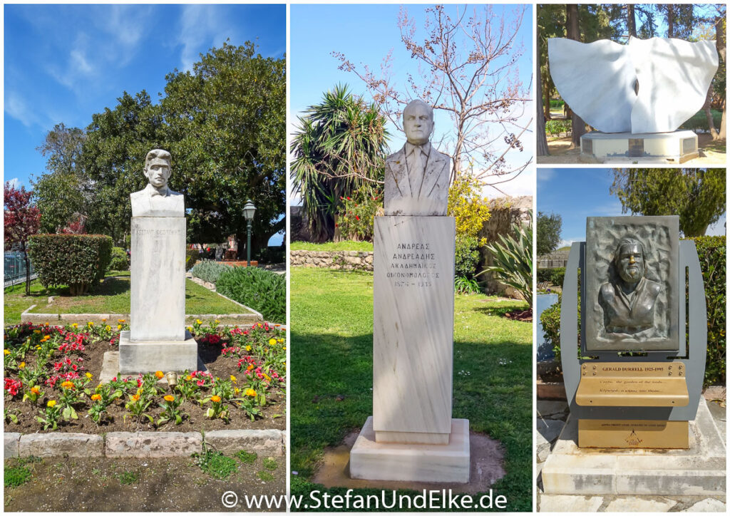 Statuen an der Spianada und dem angrenzenden kleinen Park in Korfu Stadt